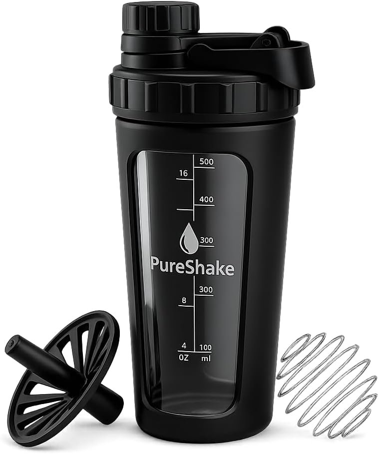 Paddi Glass Protein Shaker Bottle – Odorless, BPA Free, Leak-Proof – 24 OZ | Graduated Ideal Fitness, Milkshake and Smoothies