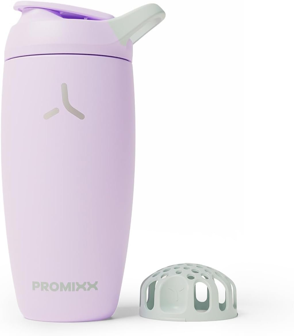 Promixx Pursuit Insulated Shaker Bottle – 18oz Double-Wall Stainless Steel Protein Mixer with Snap-Fit Agitator for Smooth Ice-Cold Shakes – Leak-Proof Gym Shaker Cup for Fitness – Lilac