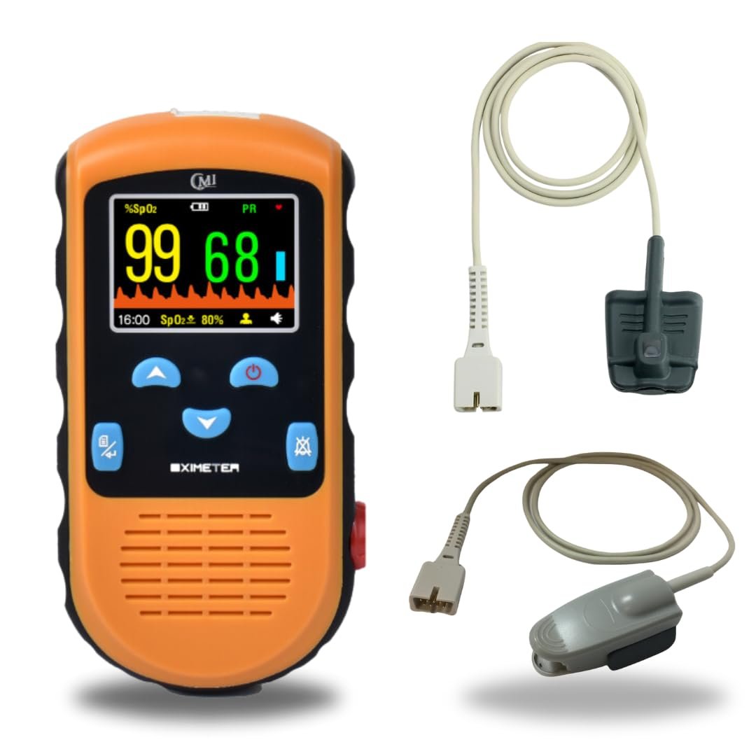CMI Health Rechargeable Finger Pulse Oximeter for Adults, Continuous SpO2 & Pulse Rate Readings, Spot Check Mode, Adjustable Alerts, Ideal for Sports, Aviation & Wellness, Carry Case and AC Adapter Included