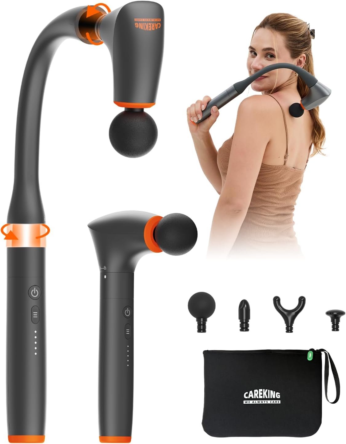 2-in-1 Detachable Massage Gun Deep Tissue For Shoulder,Neck,Arm,Thigh,Waist-Ergonomic Handheld Extension Back Massager For Pain Relief, Portable Muscle Massager, Gifts For Women Men, FSH-HSA-Eligible