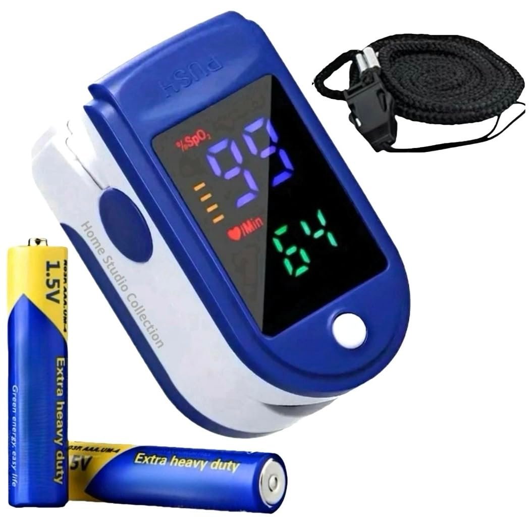 Finger Pulse Oximeter Larger Display Blood Oxygen Monitor with Lanyard | with Lanyard and Batteries Included Fingertip Pulse Oximeter Color: Navy Blue