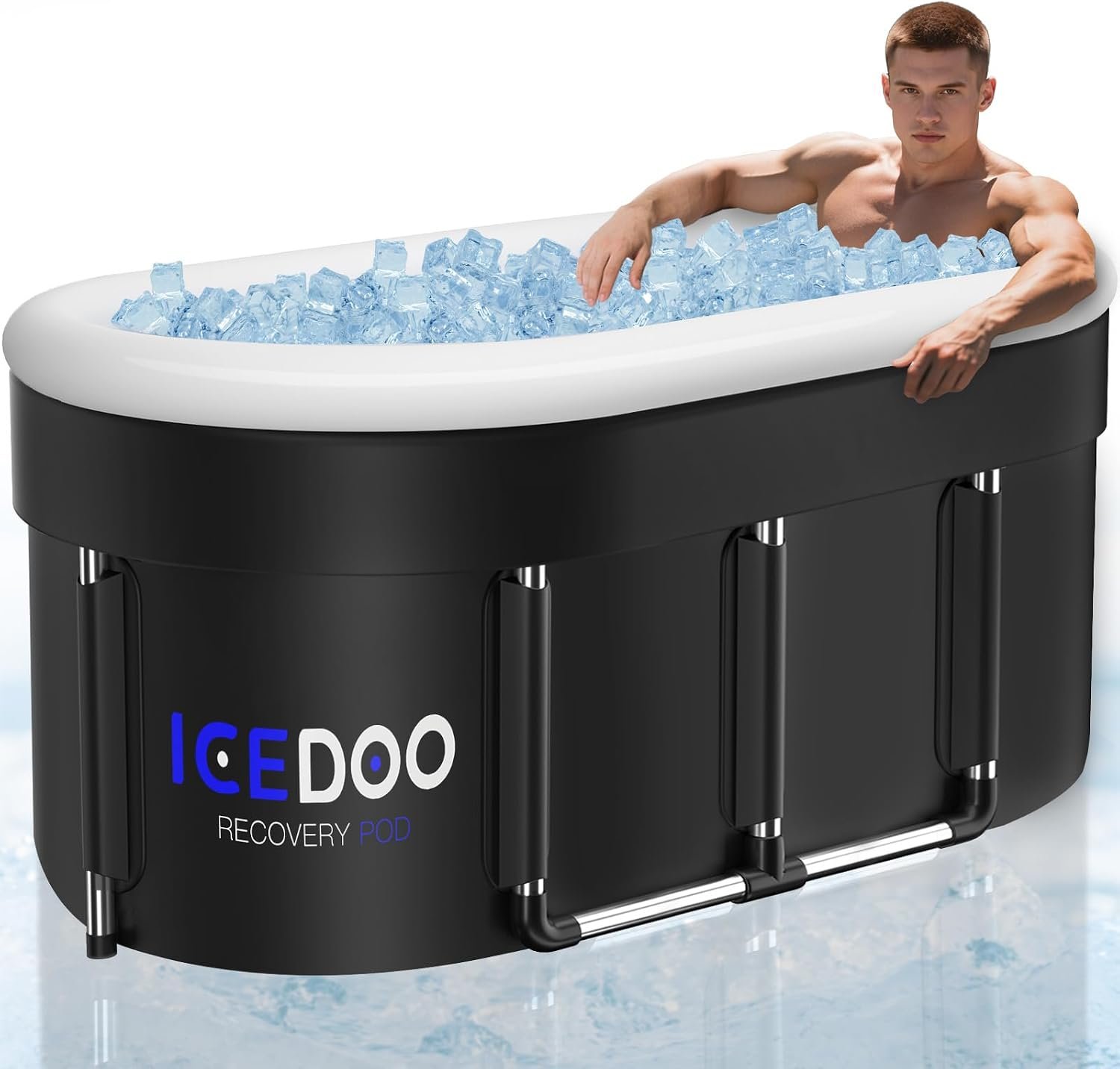 Upgraded 175-Gal Oval Ice Bath Tub with Air Ring, Portable Drop-In Bathtubs for Cold Plunge – Foldable, Inflatable, Multi-Layered, with Lid, for Athletes & Adults, Home Gym Outdoor