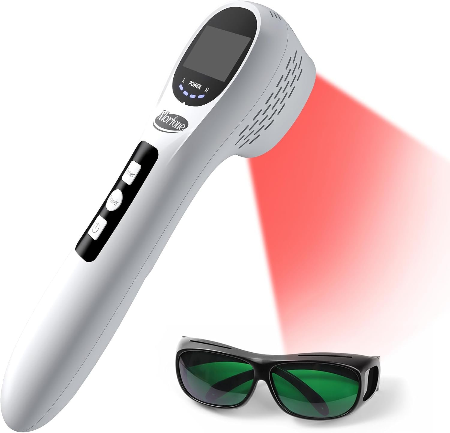 Morfone Handheld Red Light Therapy Device ，Wireless Wand for Pain Relief | Dual-wavelength 660nm & 808nm | Cordless design | Includes safety glasses | For knee, wrist, pets | Home & travel use | White