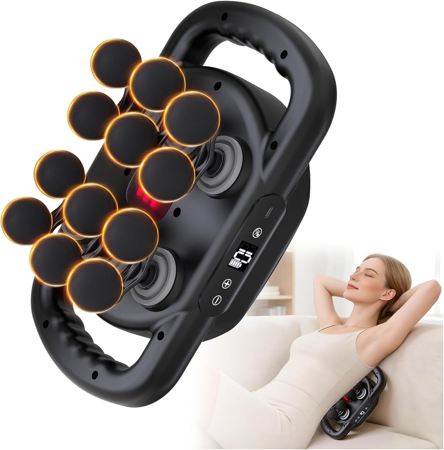 AdamPark Massage Gun Deep Tissue Percussion Back Massager for Muscle Tension, Multi-Heads Electric Body Massage Device, Rechargeable Handheld Tissue Tool for Neck Shoulder Leg & Waist