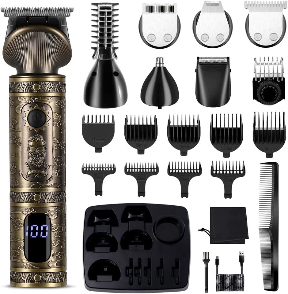 Scttomon Beard Trimmer Kit Professional Hair Clipper Zero Gapped T-Blade Electric Shaver Razor Nose Body Trimmer for Men Cordless Grooming Kit 7 in 1