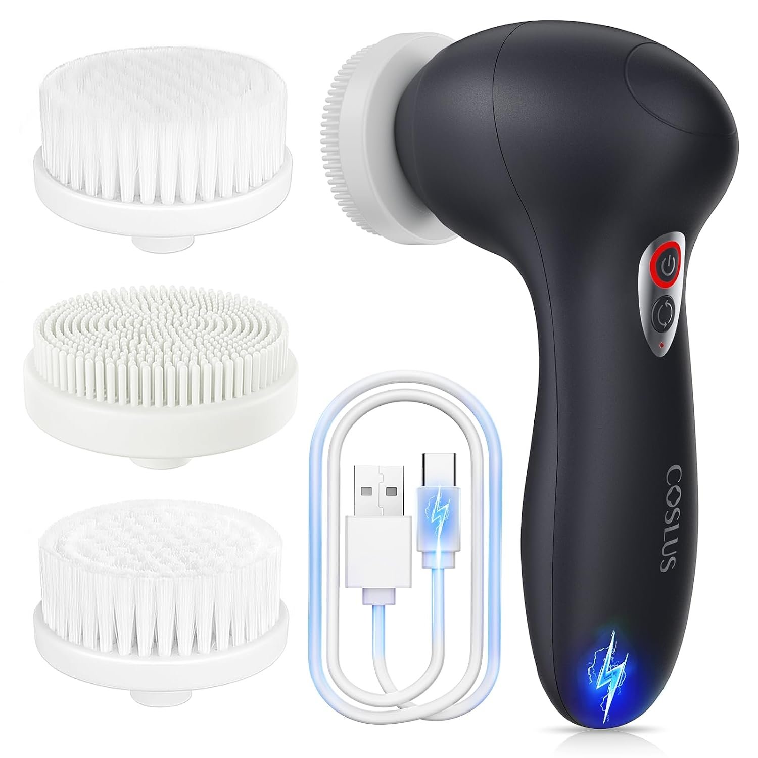 COSLUS FBX04 Facial Cleansing Brush Scrubber, 3-in-1 Bi‑Directional Spin | Electric Spin Brush for Removing Blackhead, Exfoliating, Massaging, Type-C Rechargeable, 3 Speeds, Waterproof, Men Women