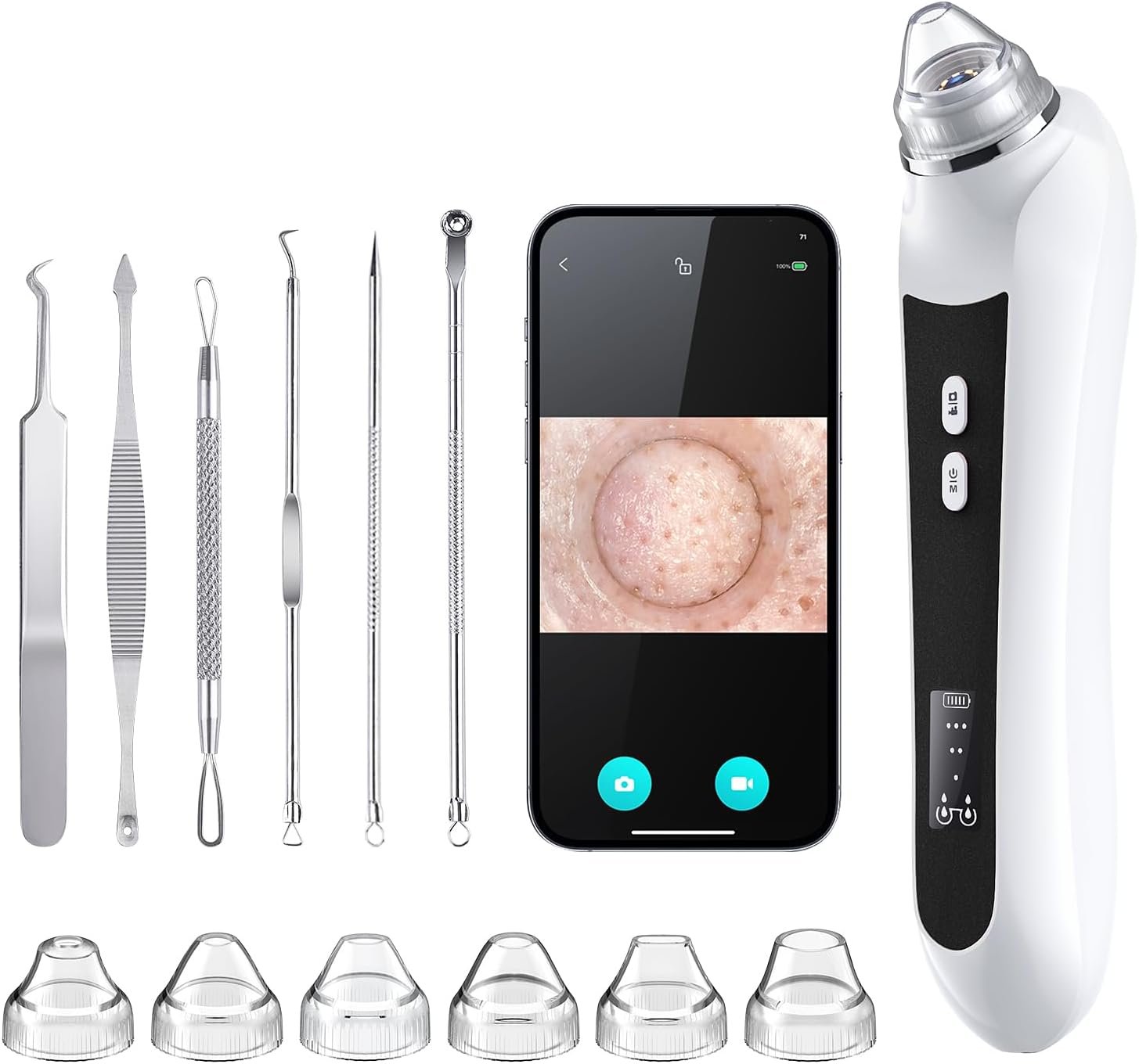 HD Camera USB Blackhead Remover, 3 Modes 6 Heads for Men Women | 20x magnified cleaning, APP WiFi connection, adjustable vacuum suction, effective blackhead removal, one-month long standby