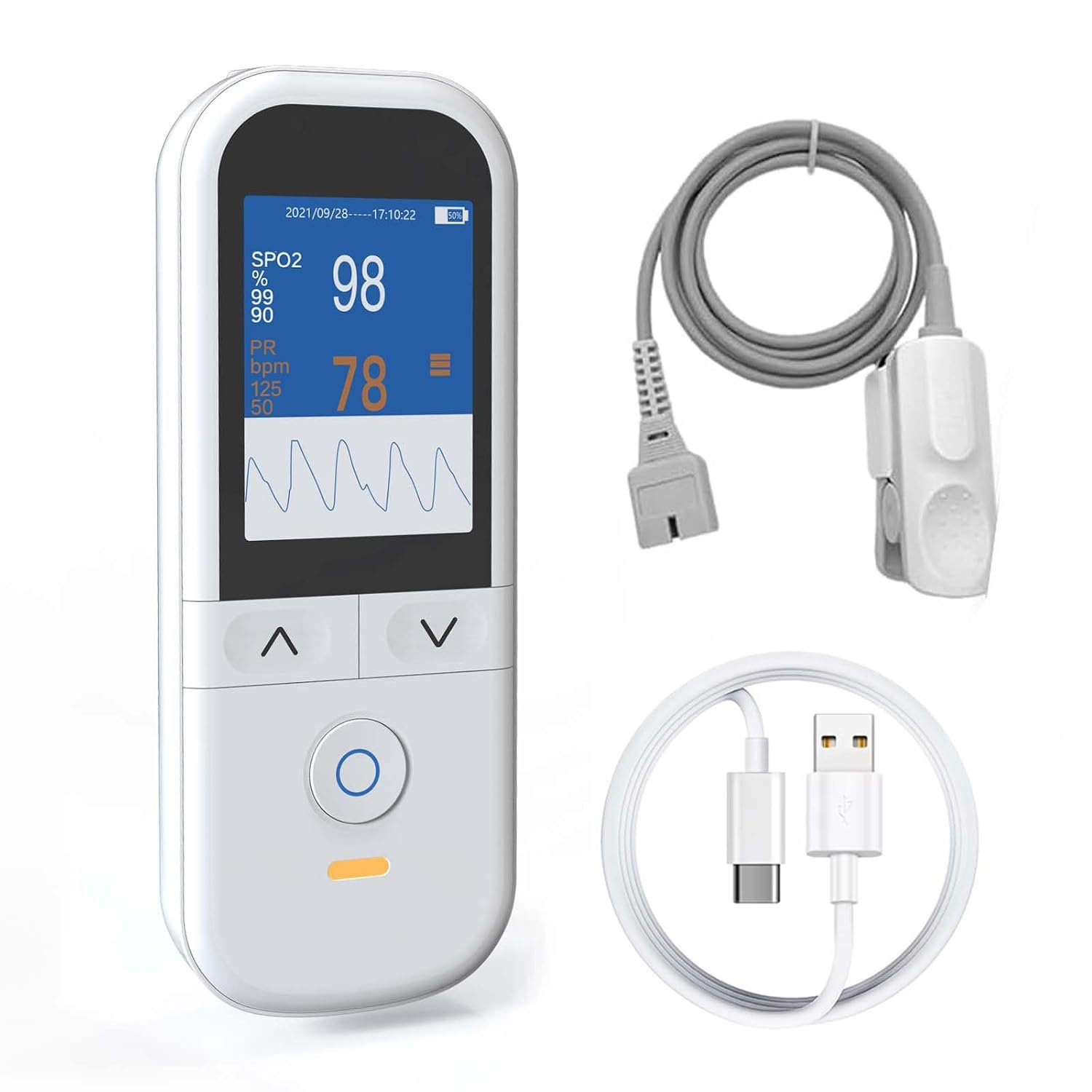 Medical Grade Pulse Oximeter for Adults – Continuous Monitoring, Adjustable SpO2 & Pulse Alarms, Rechargeable Handheld Oximeter Profesional Oximetro, Data Traceability, Instant Alarm