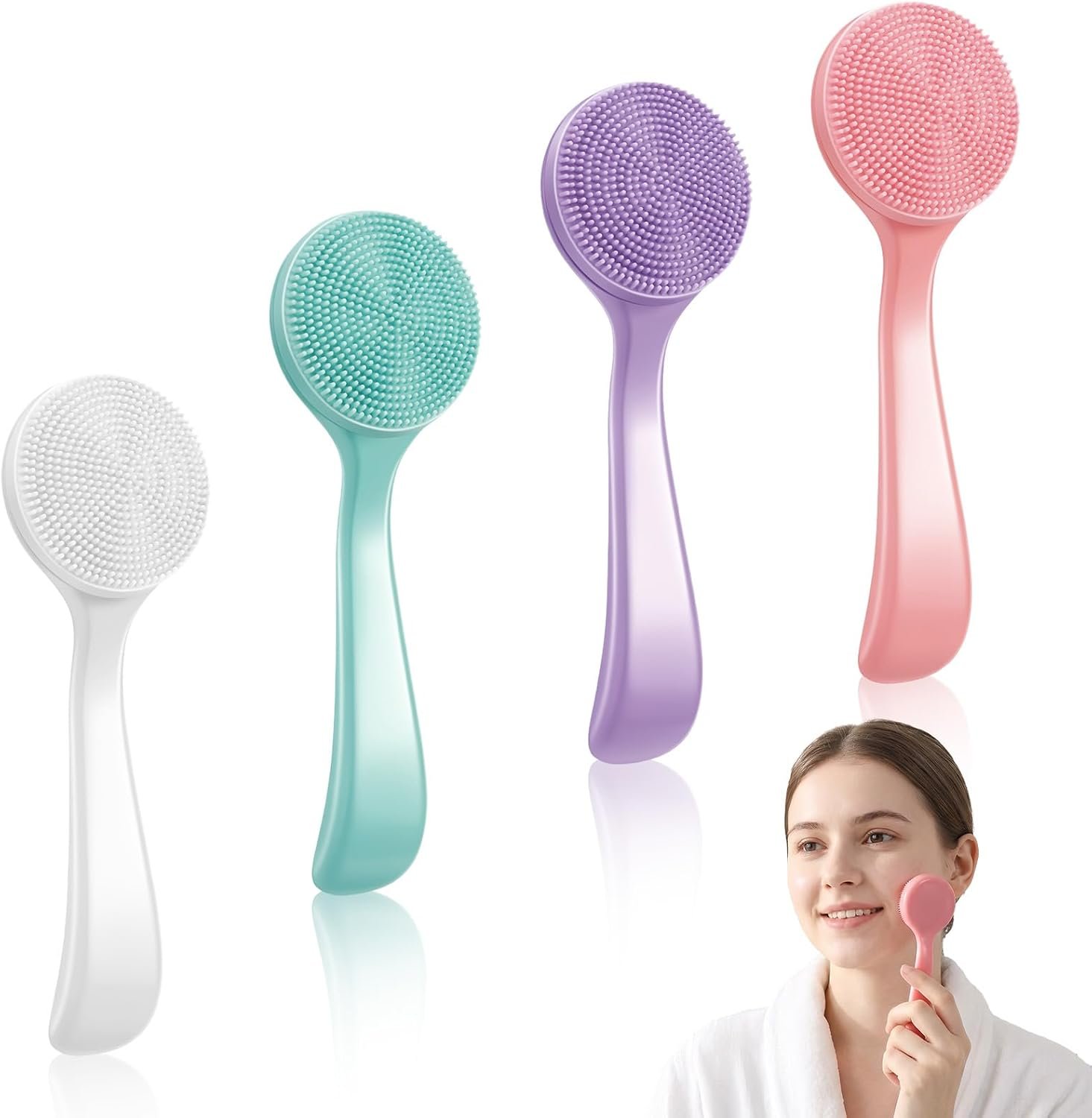 4PCS Face Cleanser Brush, Silicone Face Brush Cleanser | Manual Facial & Pore Deep Cleansing Set, Gentle Silicone Scrubber for Exfoliating, Skin Care Tool for Women Men