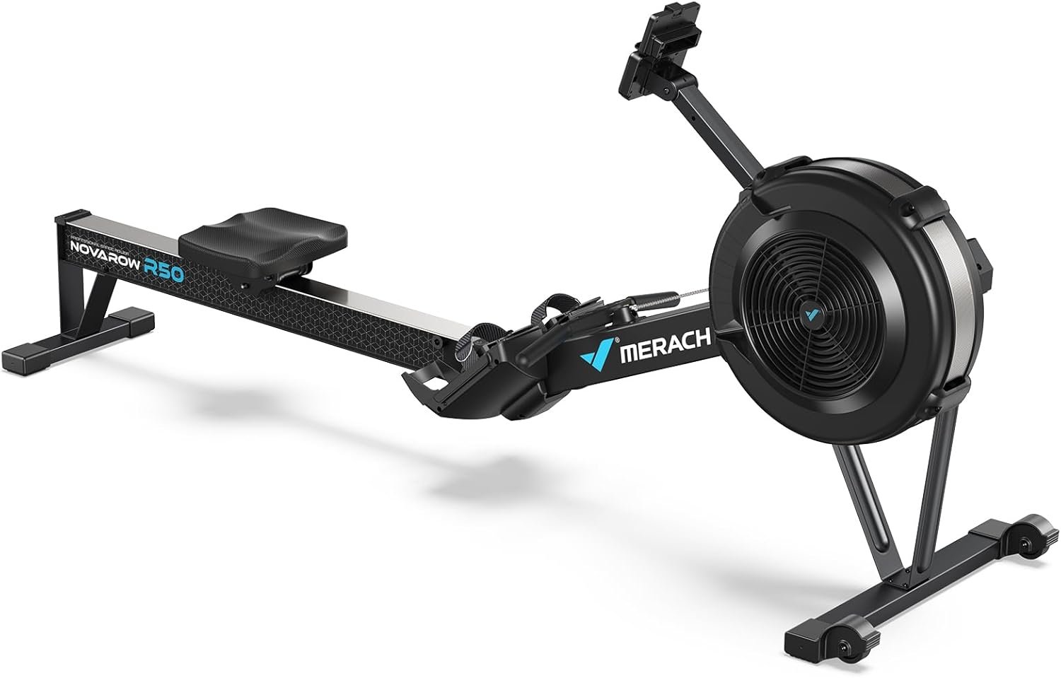 Merach Indoor Rowing Machine – Competition Monitor, Adjustable Air Resistance Rowing Machines for Home, Ergonomic Comfort Seat and Device Holder, Easy Storage