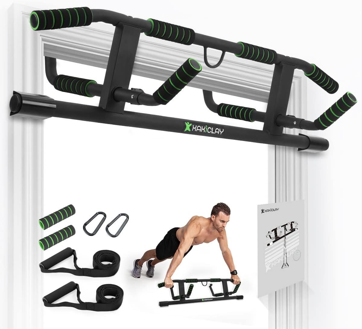 KAKICLAY 2026 Upgrade Multi-Grip Pull Up Bar with Smart Larger Hooks Technology – USA Original Patent, Designed, Shipped, Warranty