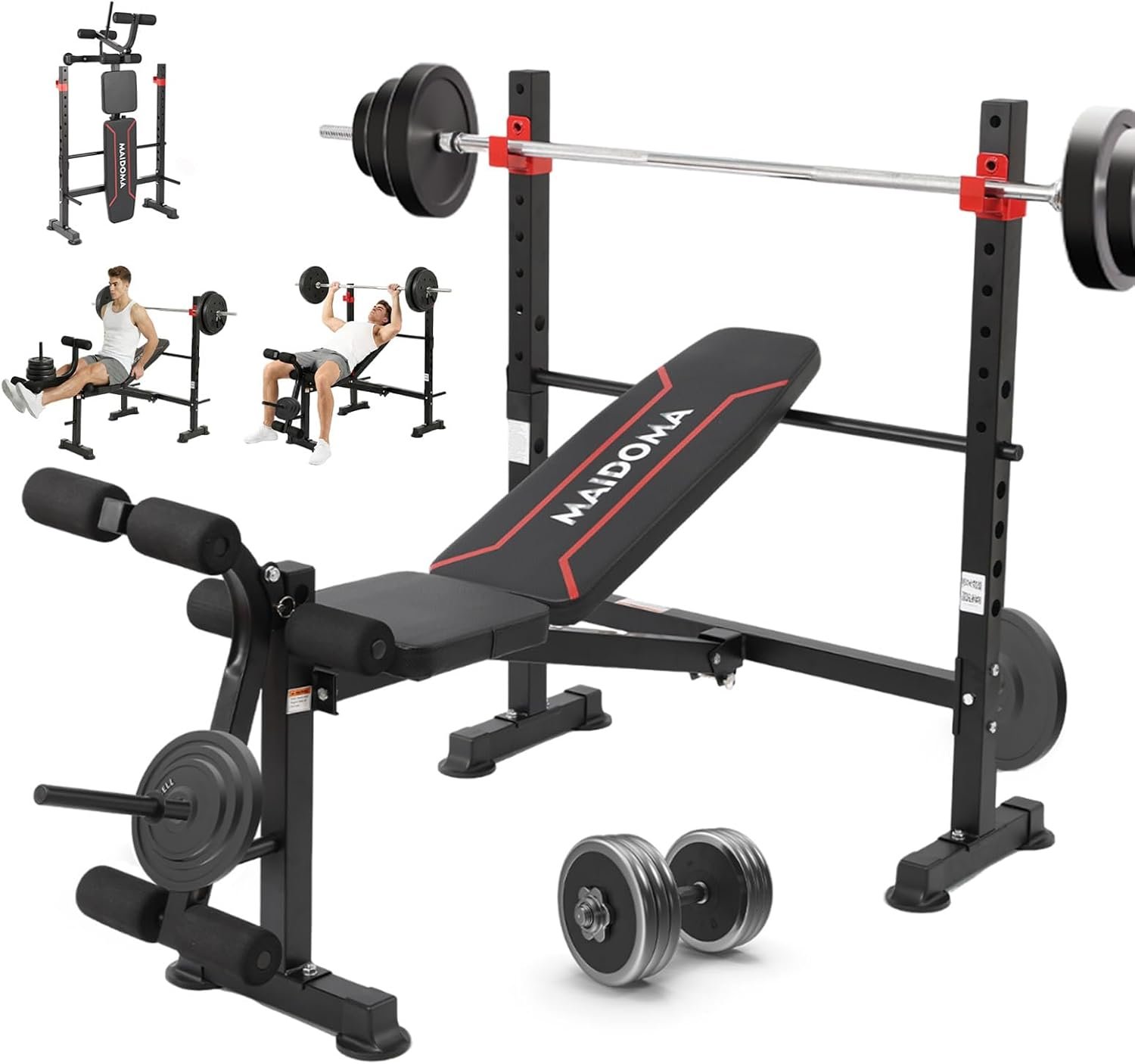 MAIDOMA 1500LBS Foldable 8 IN 1 Weight Bench with Upgraded Leg Extension | Adjustable Flat Incline Decline Bench Press Set with Wide Squat Rack for Full Body Home Gym Workout (US Stock)