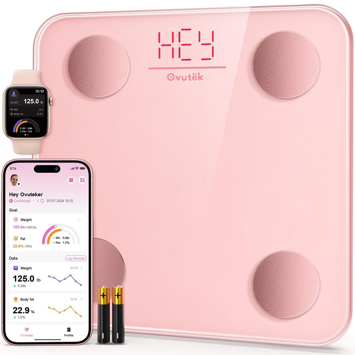 Smart Scale for Body Weight, Digital Bathroom Scale BMI Weighing Body Fat Scale, Accurate Body Composition Scale Monitor for People’s Health with Smartphone App, Compact Size, 400lb (Pink)