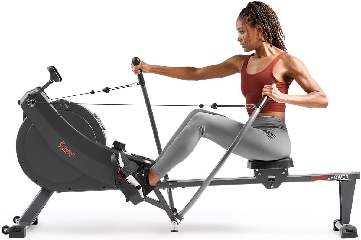 Sunny Health & Fitness Smart 360° Dual-Function Magnetic Rowing Machine, Full-Motion Workout with 51-Inch Extended Rail, Total-Body Training for Home, Free SunnyFit APP Connection