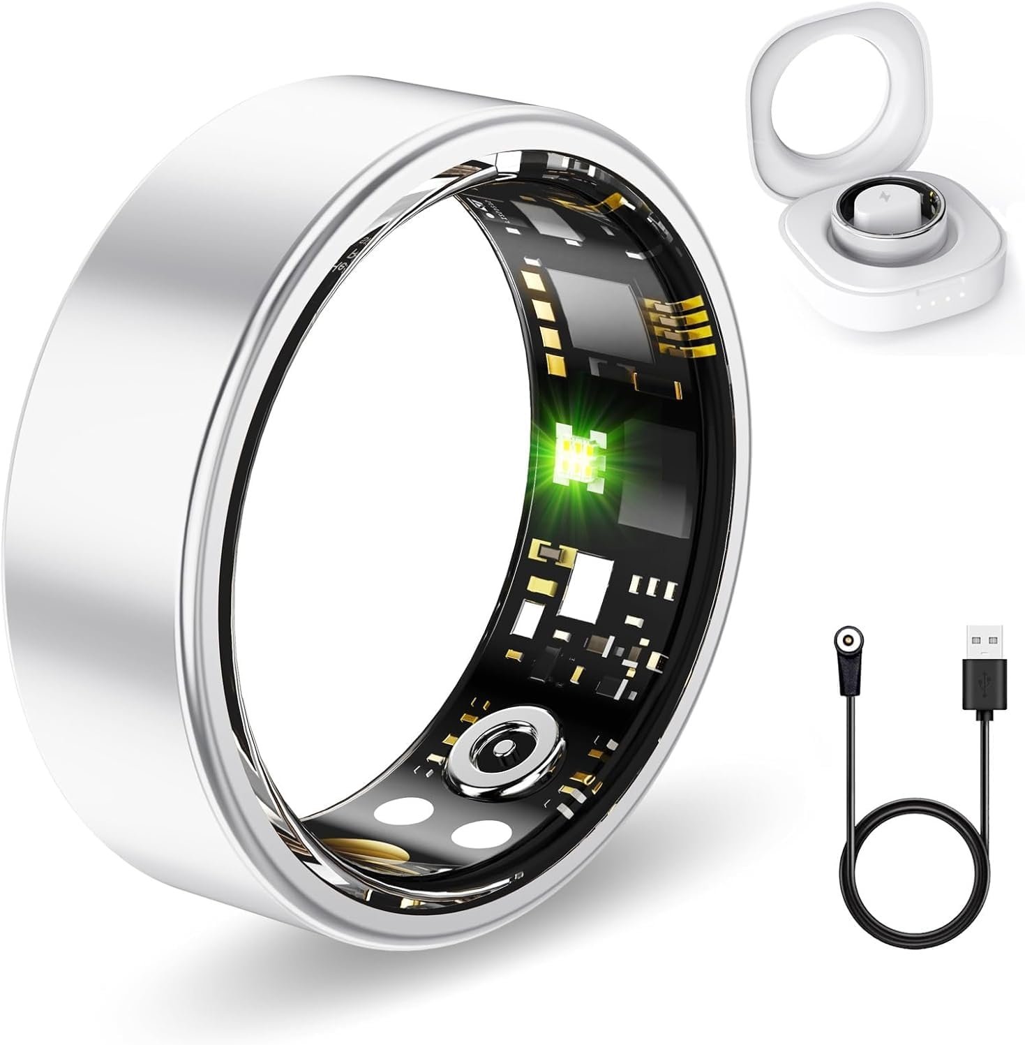 Fit Ring, Smart Health Rings for Women Men with Heart Rate,Blood Oxygen,HRV,Stress Level, Sleep Monitor, Step Tracker, No Subscription Fee, IP68 Waterproof Smart Ring for iphone &Android (Silver, 7#
