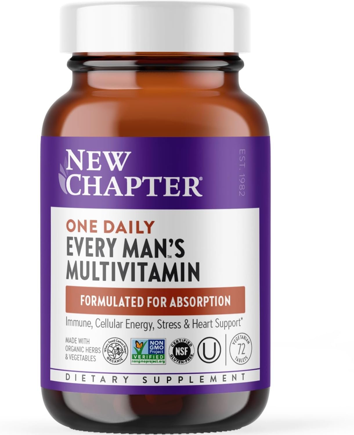 New Chapter Every Man’s One Daily Multivitamin – Supports Immune, Energy & Bone Health* – Contains Fermented Ingredients, Organic Vegetables & Herbs – Vegetarian, Kosher & Gluten-Free – 72 Tablets