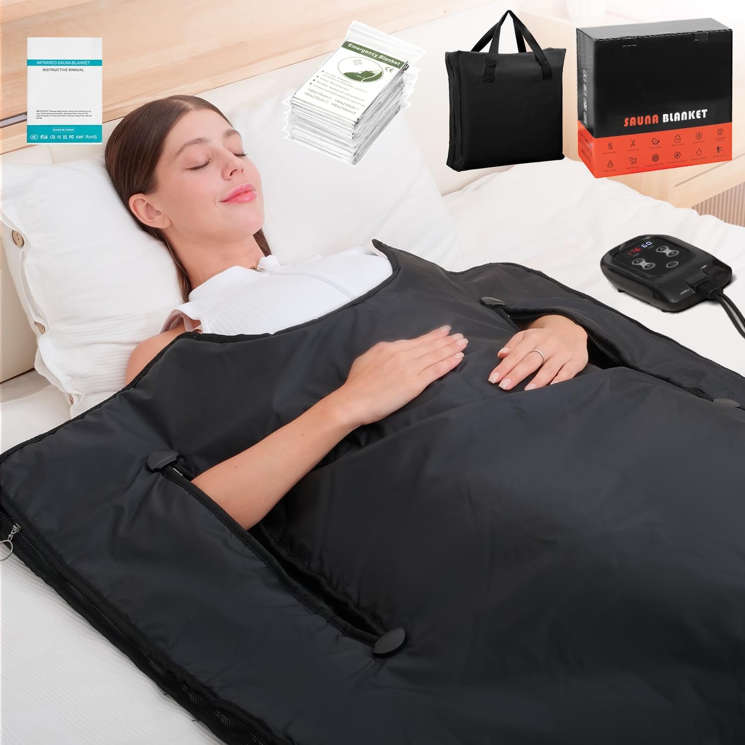 Infrared Sauna Blanket for Home: Extra Large Portable Design for Full Body Detox & Relaxation – Far Infrared Heating Adjustable 86-176℉ & 20-60 Min Timer 74.8 x 35.5Inch Extra Large PVC