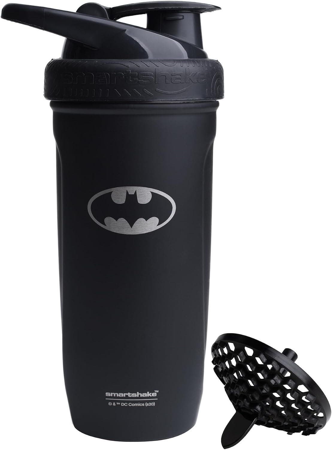 Smartshake DC COMICS Reforce Stainless Steel Protein Shaker Bottle 900 ml | 30 oz – Leakproof Screw-on Lid – BPA Free – Unisex – Non Insulated – Batman Logo
