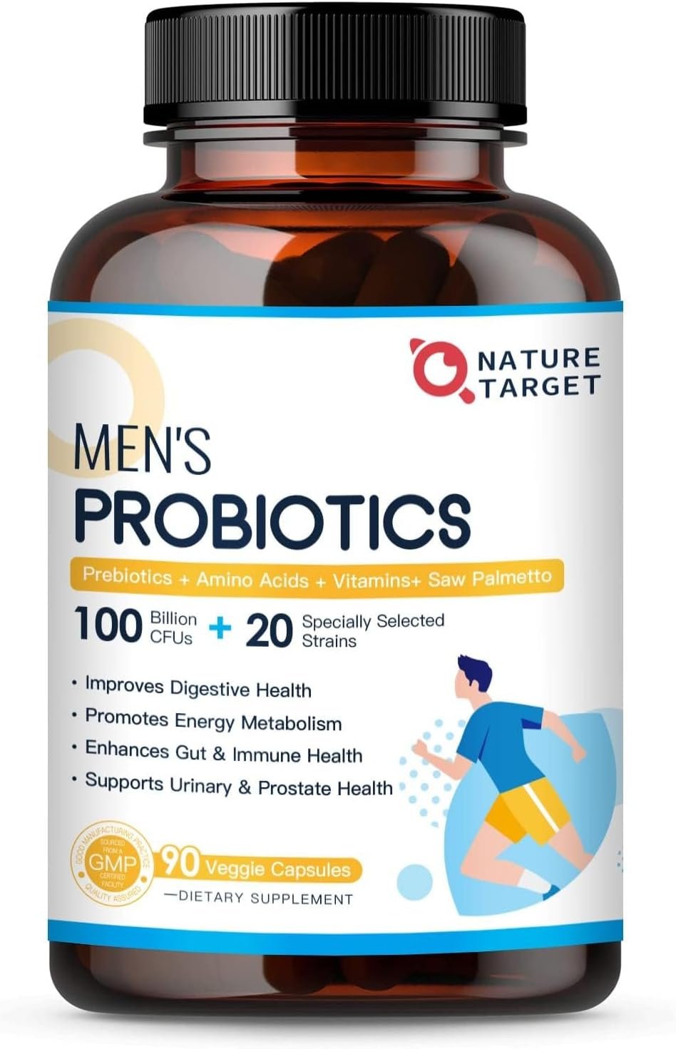 Probiotics for Men Digestive Health with Digestive Enzymes & Prebiotics, 100 Billion CFUs, Men’s Probiotics with Saw Palmetto & Cranberry for Prostate & Urinary Tract Health, 90 Veggie Capsules