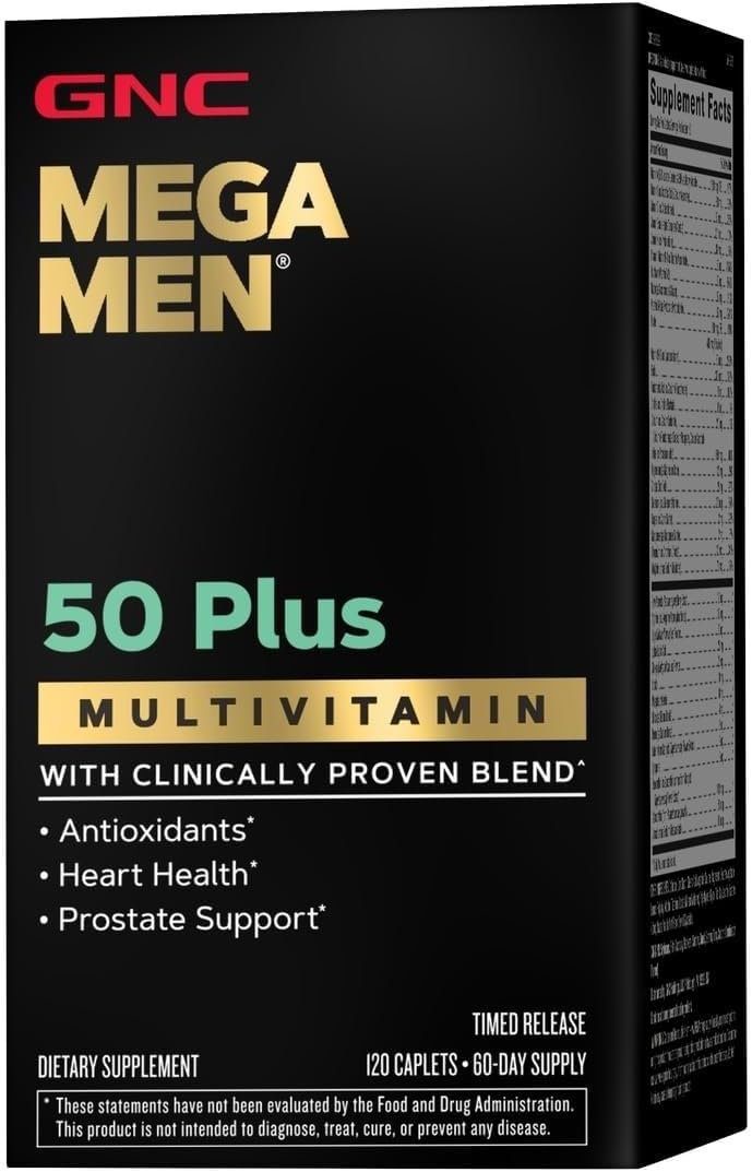 GNC Mega Men 50 Plus Multivitamin for Men | Antioxidants | Heart Health | Prostate and Circulatory Support | 120 Count