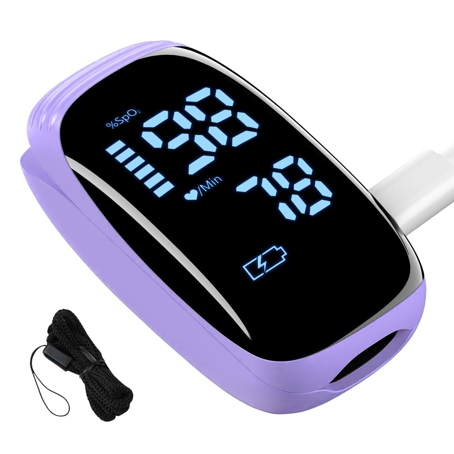 Fingertip Pulse Oximeter, Rechargeable Pulse Oximeter, High Definition Oxygen Monitor Fingertip, Fast and Accurate Oxymeter Includes Bag Lanyard (Purple)