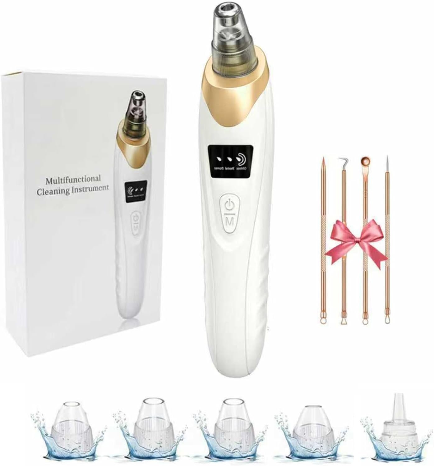 2026 Blackhead Remover with 5 Suction Heads & 4 Gold Extraction Tools, Electric Blackhead Vacuum Pore Vacuum for Deep Facial Cleaning, USB Rechargeable for Women & Men-Khaki
