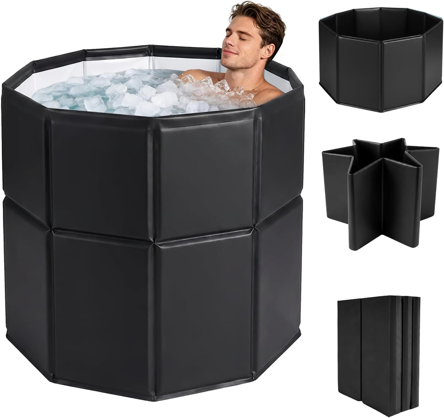 Portable Bathtub for Adults, 31.5″x26″ Collapsible Ice Bath Tub for Ice Bath&Hot SPA, Cold Plunge Tub for Indoor & Outdoor Use, Black