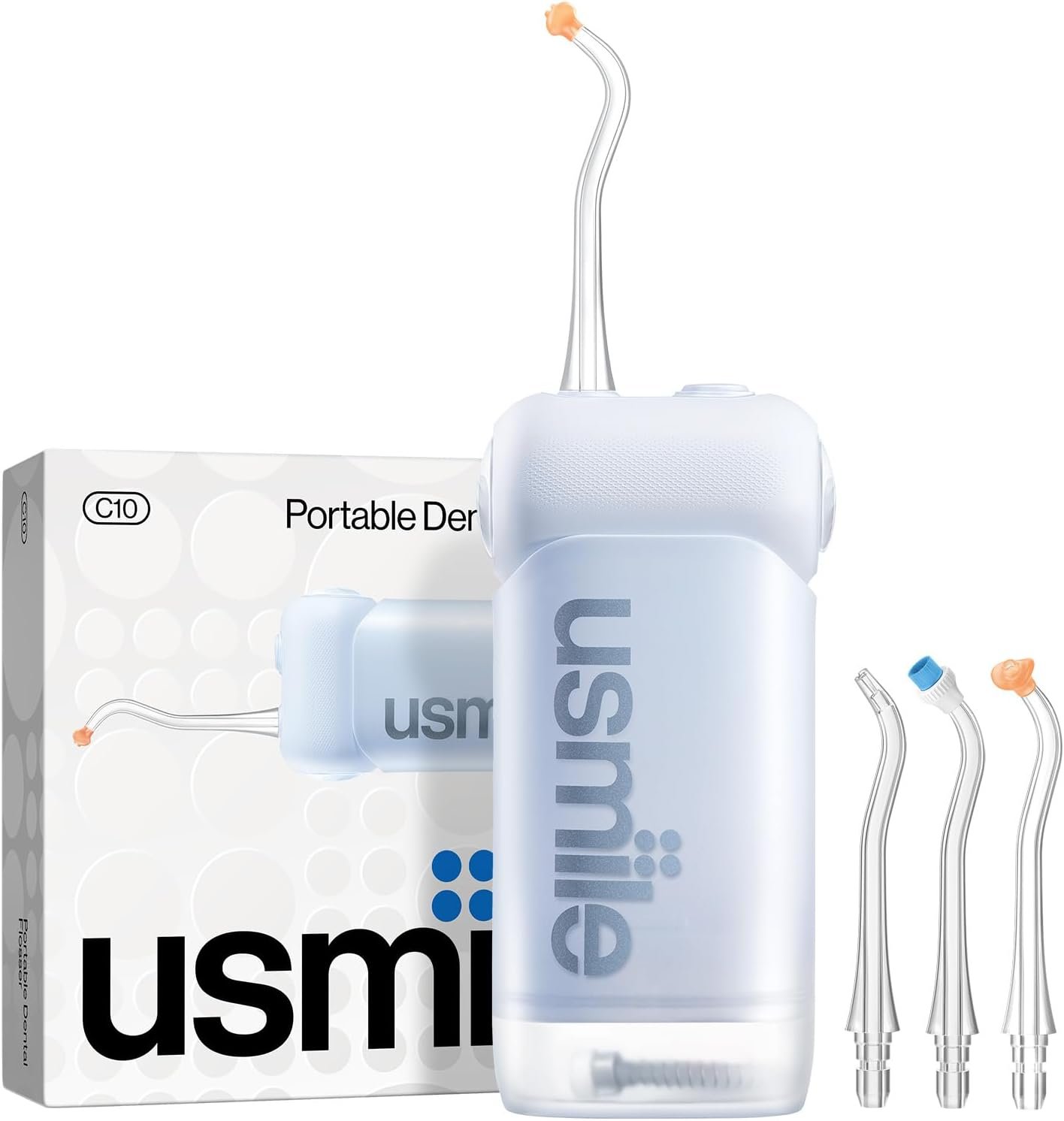 usmile C10 Portable Water Flosser for Travel, 95-Day Battery, IPX7, Blue | 180ml Tank, 4 Modes, 360° Nozzle, Cordless Oral Irrigator for Braces, Implants & Sensitive Teeth, Teeth Cleaner