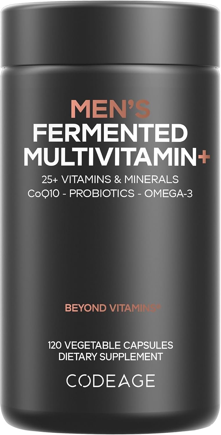 Codeage Men’s Daily Multivitamin – 25+ Essential Vitamins & Minerals, Organic Whole Foods, Probiotics, Omega-3, Zinc, Vitamins A, B, C, D, E & K – 120 Capsules