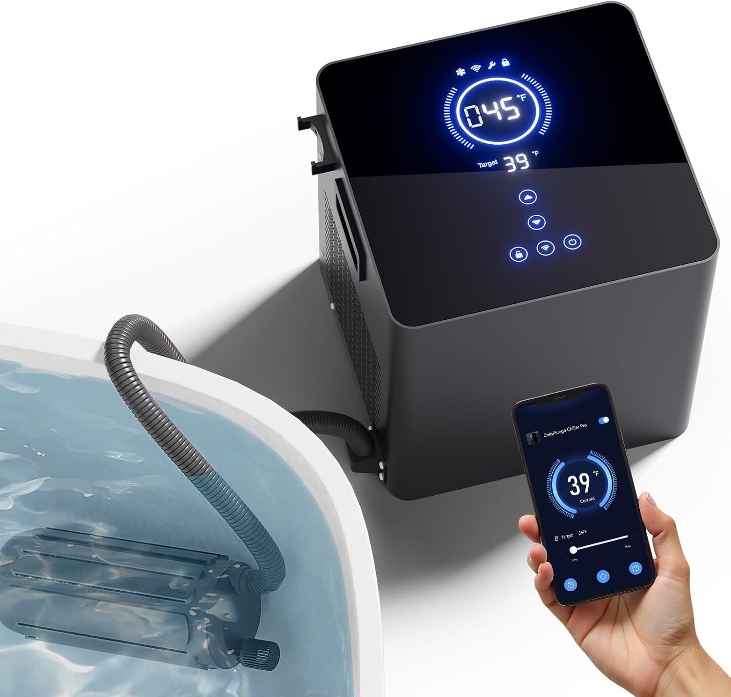 Cold Plunge Chiller Pro, Upgraded 1/2HP Ice Bath Chiller for Any Tub, Cools to 39°F, No Pump or Plumbing Needed, WiFi App Control, Ready-to-Use for Outdoor Home Cold Therapy