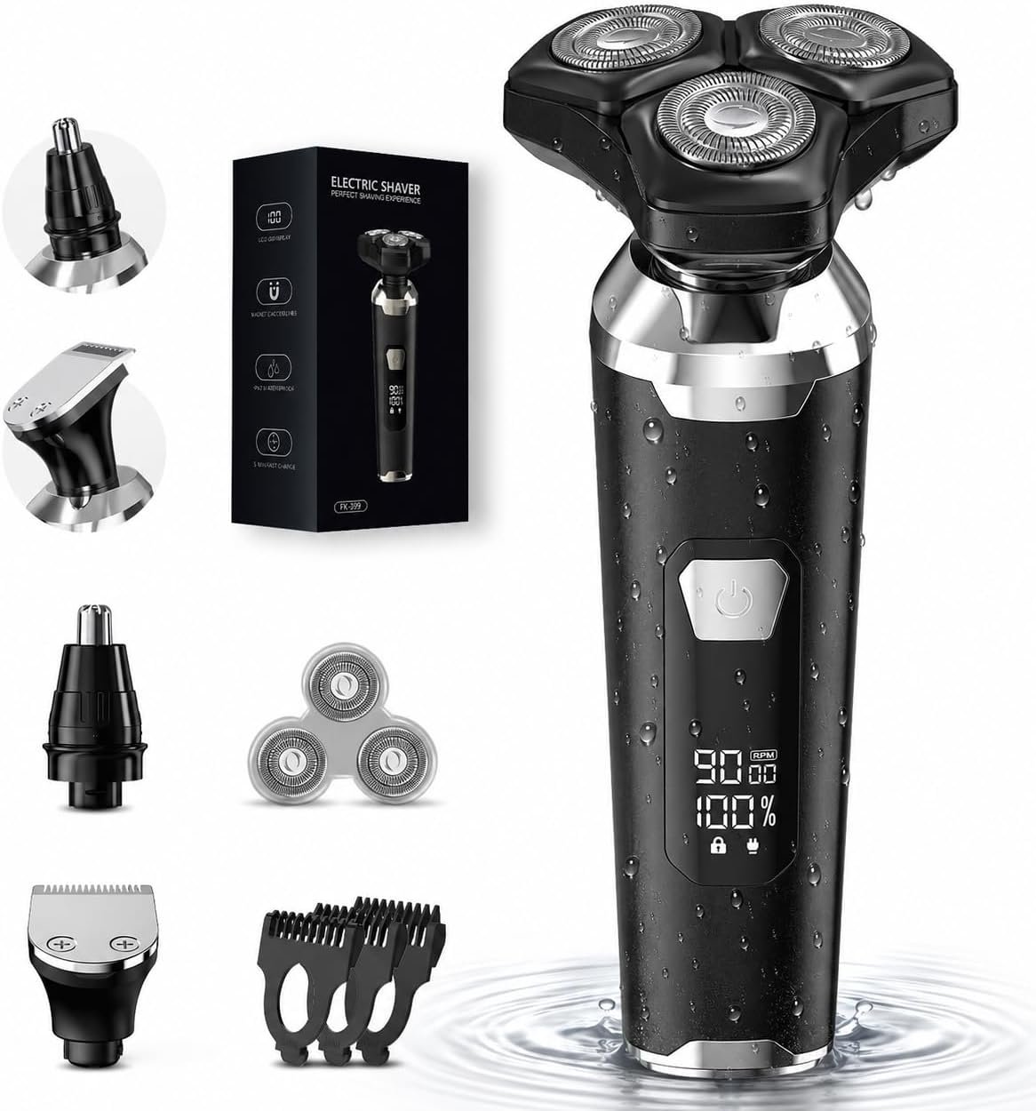 Electric Razor for Men: Wet/Dry Electric Shavers for Men – Upgraded Curved Shaving Foil, Low Noise High-Torque Motor, 3-in-1 Cordless Shaver for Beard/Nose/Sideburns
