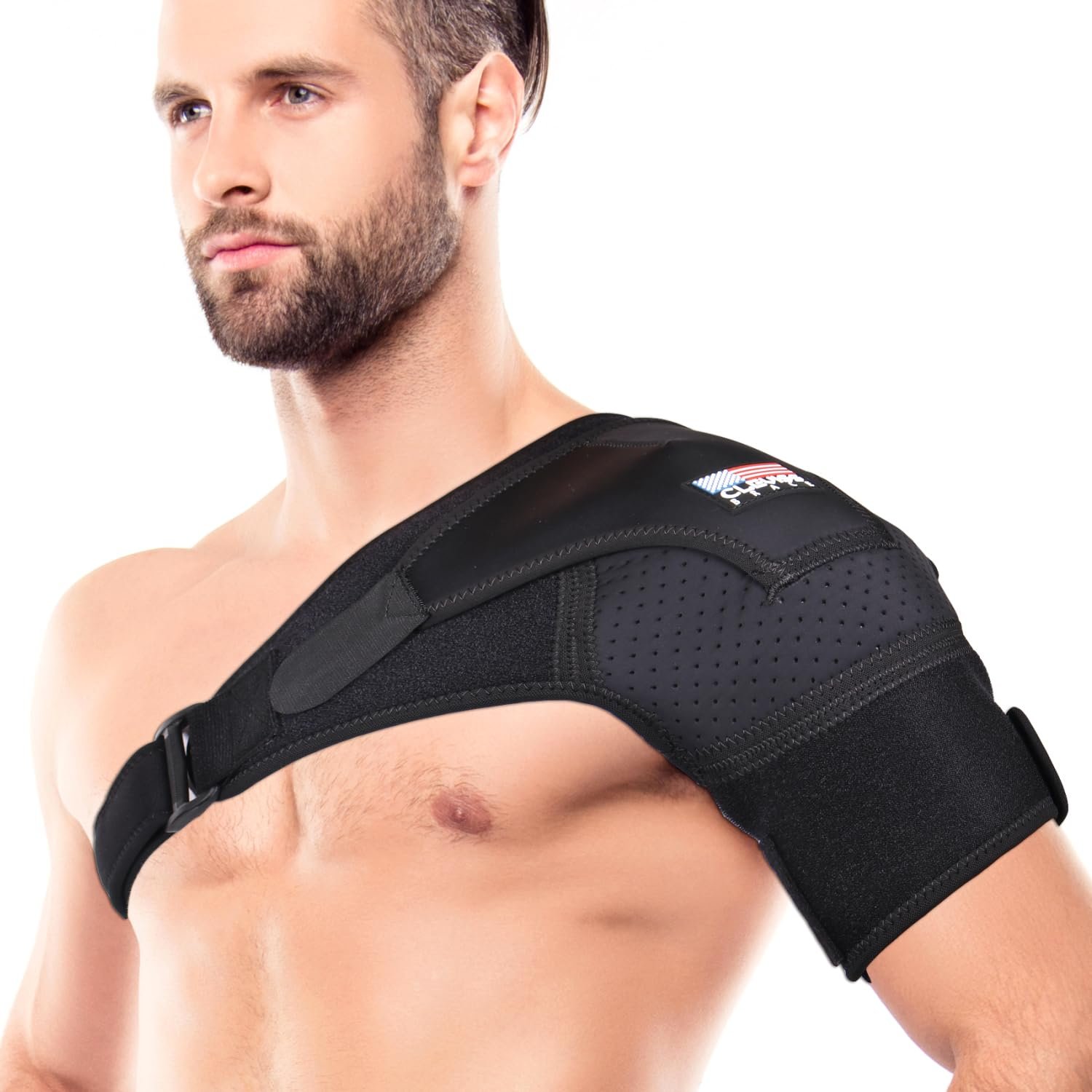 Shoulder Brace for Rotator Cuff – for Bursitis, Dislocated AC Joint, Labrum Tear, Tendonitis, Adjustable Neoprene Compression Support Sleeve for Men and Women (Black L-XL)