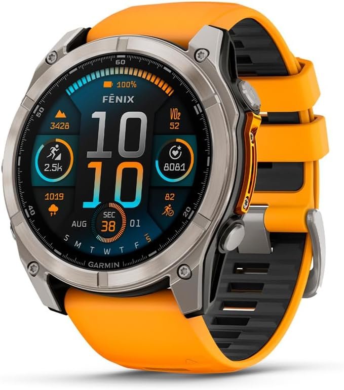 Garmin fēnix® 8, Sapphire, Titanium, 51mm, Spark Orange/Graphite | Larger-Sized Premium Multisport Smartwatch, AMOLED Display, GPS, Built-In Flashlight, Dive-Rated, Built-In Speakers & Mic