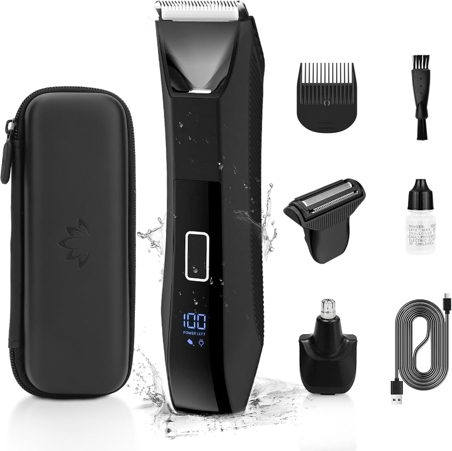 Manscape Men Body Trimmer IPX7 Waterproof Ball Pubic Hair Groomer | 3‑in‑1 no‑nick trim, LED display, travel lock, lightweight, nose trimmer, travel gift for men, fully washable body shaver