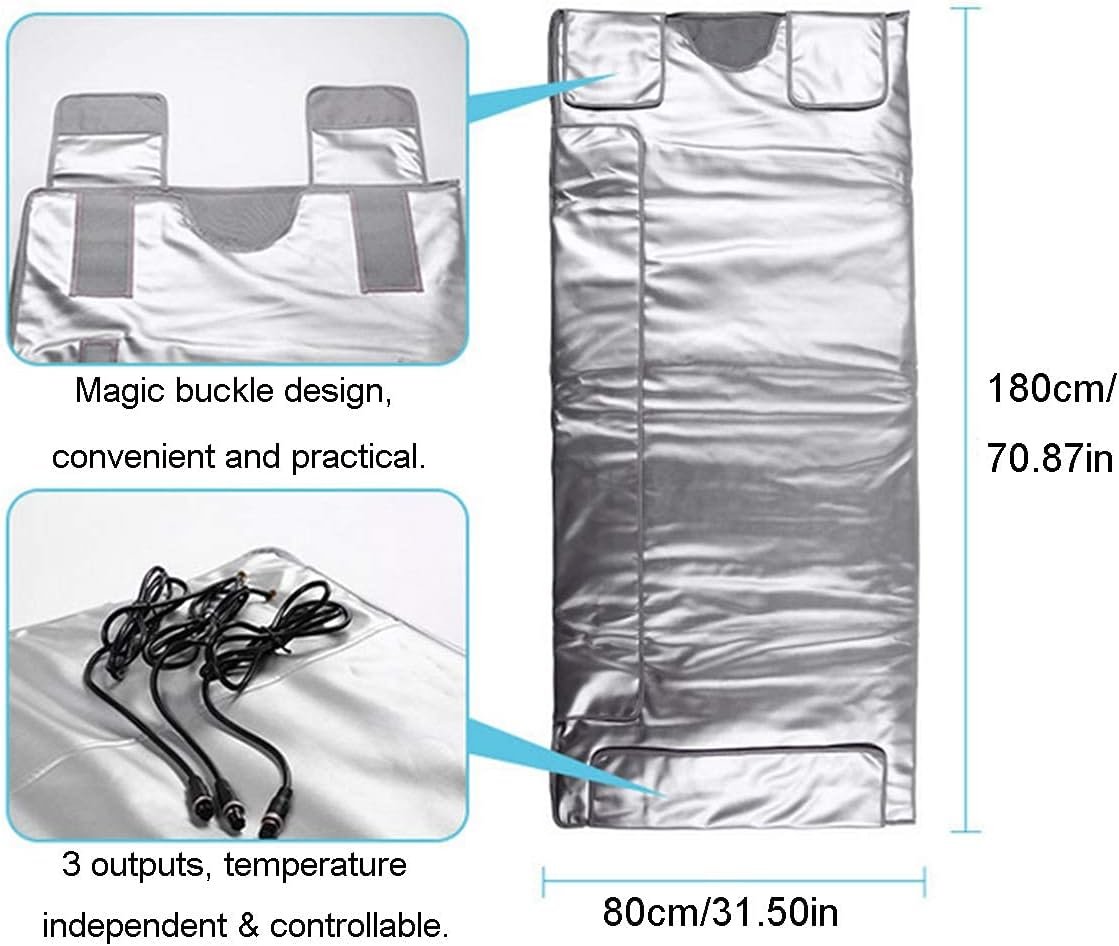 Elitzia Far Infrared Sauna Blanket 3 Independent Heating Zones Silver | 71″x31.5″, 95-176°F Adjustable, Waterproof Oxford Fabric, Overheat Protection Spa Home Use Full Body Muscle Relaxation ETBO20