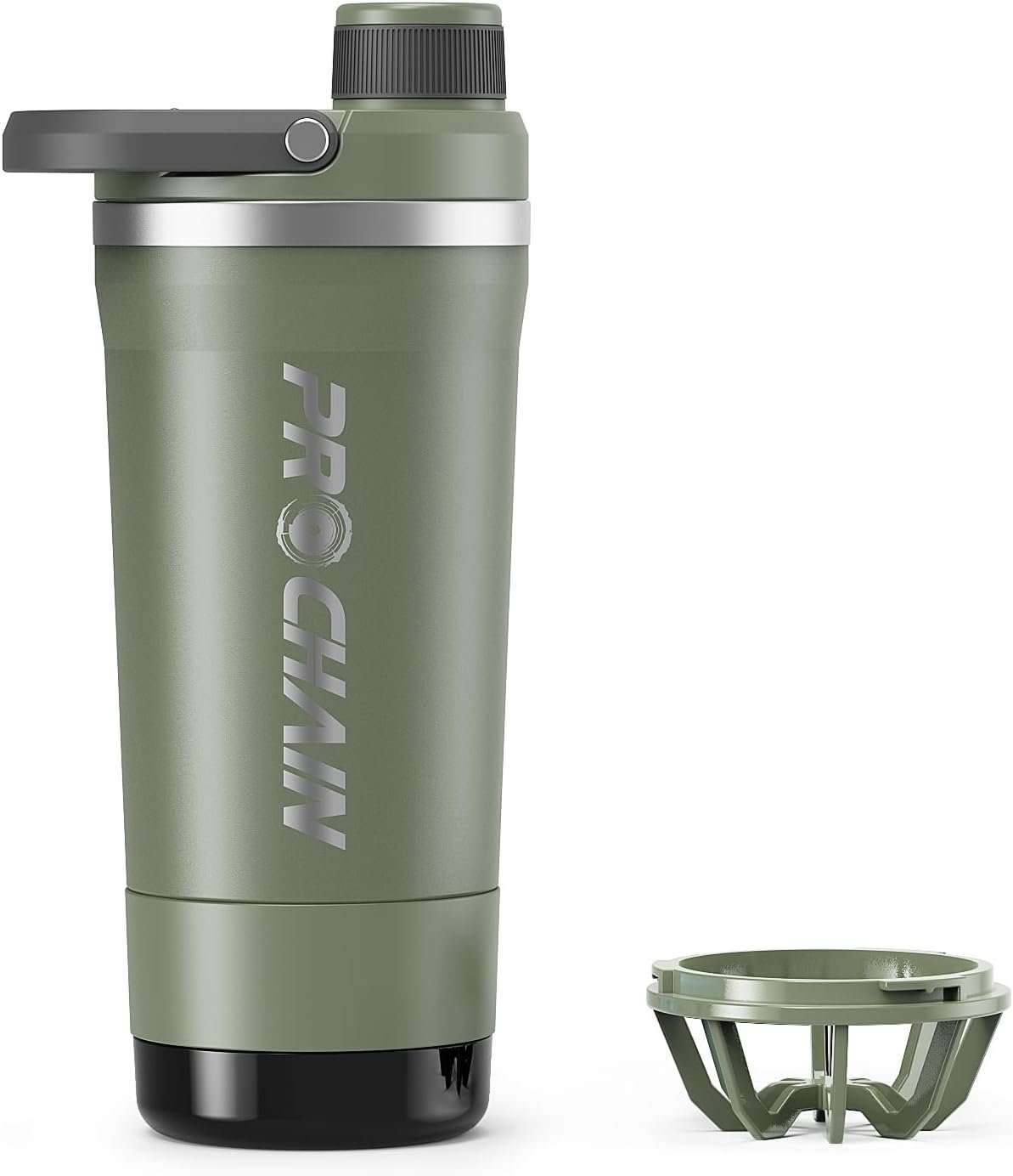 PROCHAIN Insulated Stainless Steel Protein Shaker Bottle, 20oz Metal Mixer | Leak-Proof Twist Lock Lid with Detachable Powder Storage for Gym, Workout & Sports