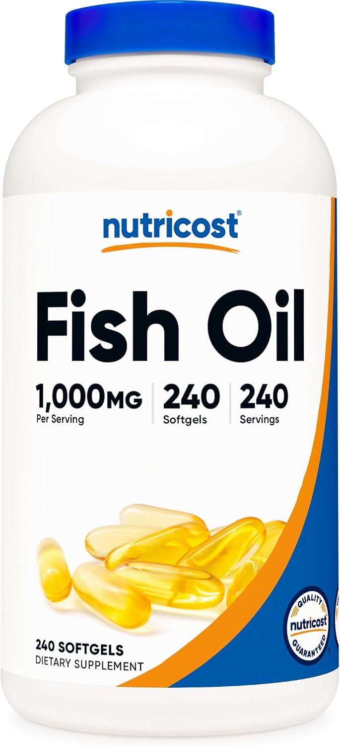 Nutricost Fish Oil Omega 3 Softgels with EPA & DHA, 240 Softgels, GMO-Free | 1000mg of Fish Oil, 560mg of Omega-3, Gluten Free