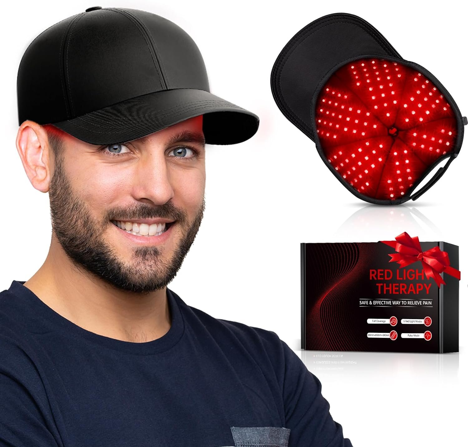 RELEXNOW Red Light Therapy Cap for Hair, Upgraded 180 LEDs Red Light Therapy for Head, Infrared Light Therapy for Men & Women with Timer & Controller(Deep Black)