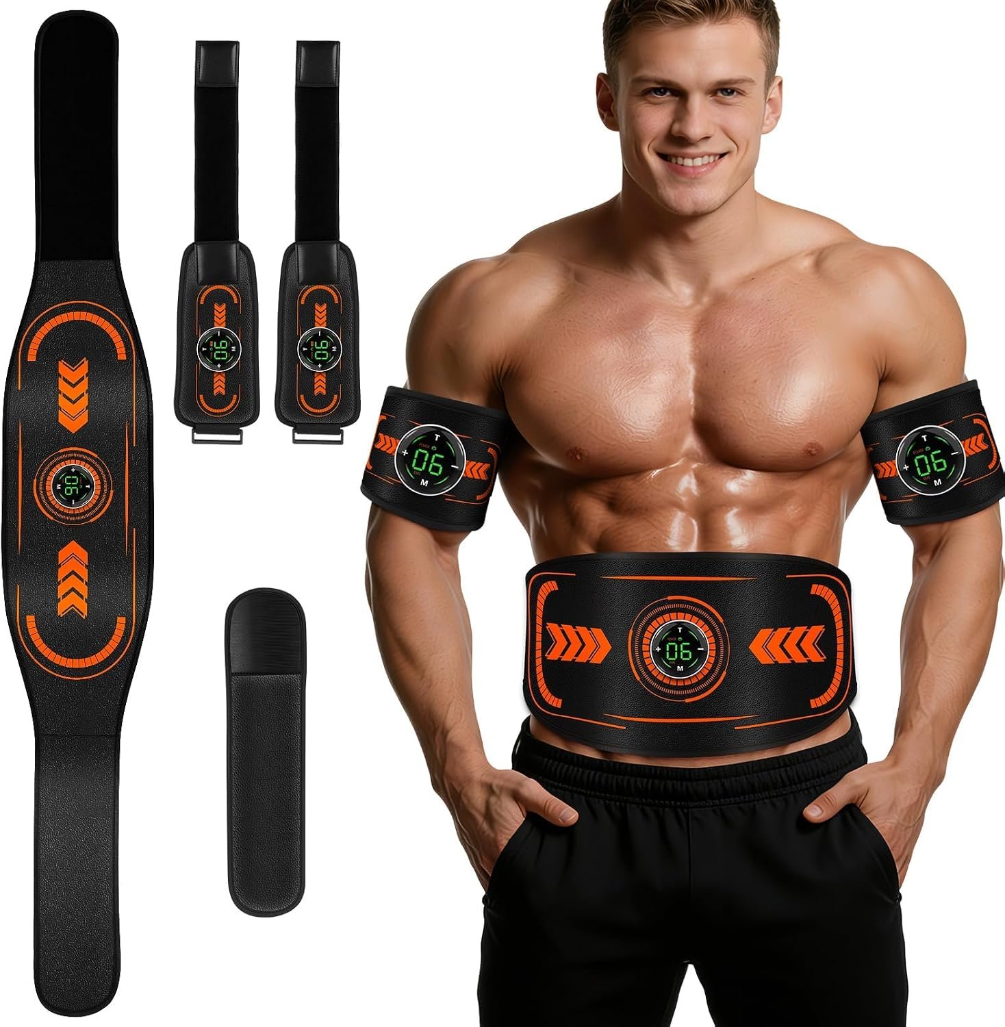 Ab Stimulator TENS PMS Muscle Trainer Body Shaping Belt | Sweat-proof, odor-proof, Multi-purpose for abs/arms/legs, Home fitness electronic stimulator, Portable & lightweight design