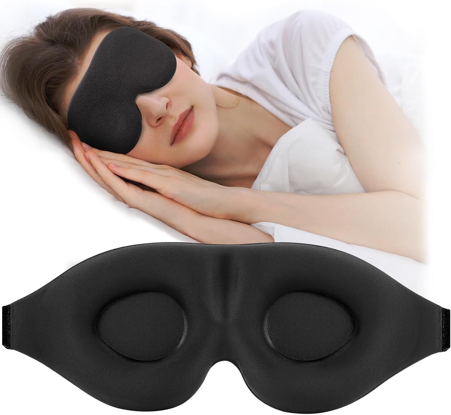 ZGGCD Sleep Mask for Side Sleeper, Light Blocking Eye Mask for Women Men | 3D Contoured Night Blindfold, Luxury Sleeping Eye Cover, Adjustable Strap, Eyeshade for Travel Nap, Flight Essentials, Black
