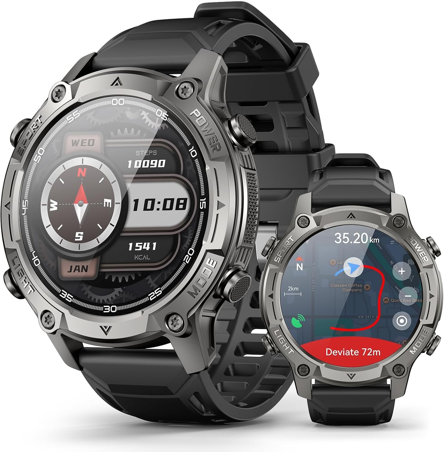 Smart Watch for Men, Outdoor GPS, Answer/Make Call, 5ATM Waterproof, 50mm | 1.43″ AMOLED, Offline Maps 4GB RAM, Compass, Voice Assistant, Heart Rate/SpO2/Sleep, Fitness Tracker, 178 Sports, Android iOS