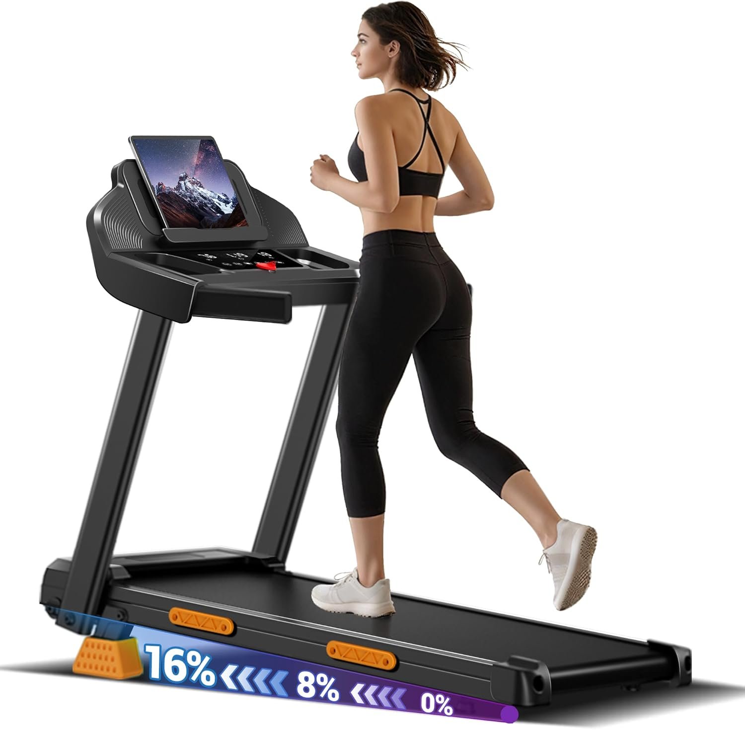 CURSOR FITNESS 16% Incline Treadmills for Home Small with 3 LED Displays | 400LBS Capacity Foldable Walking Pad Treadmill with Low Noise 3.0HP Motor, Portable Treadmill 0.6-7.0MPH