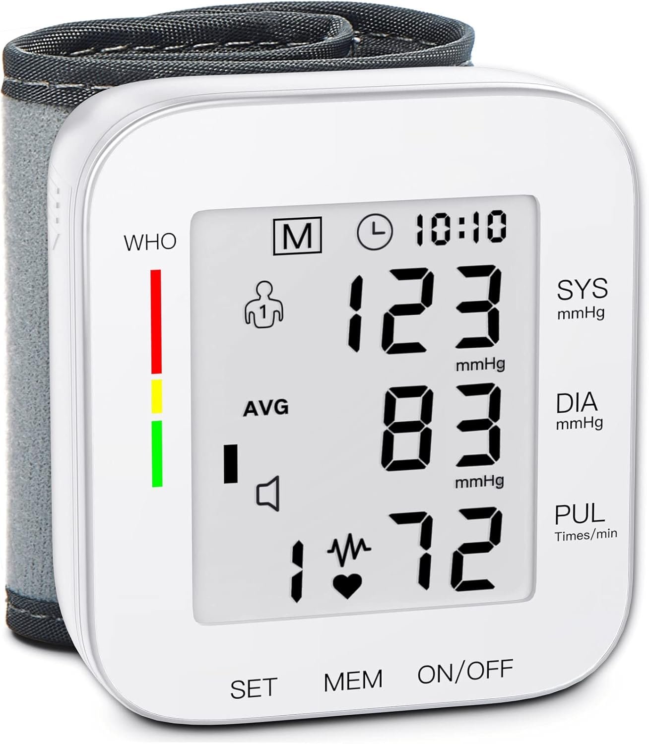 MMIZOO Wrist Blood Pressure Monitor BP Machine with Carrying Case White | FDA Cleared, Large LCD Display, Automatic 99×2 Sets Time Stamped Memory, Adjustable Cuff (5.31-7.68″), For Home/Travel Use