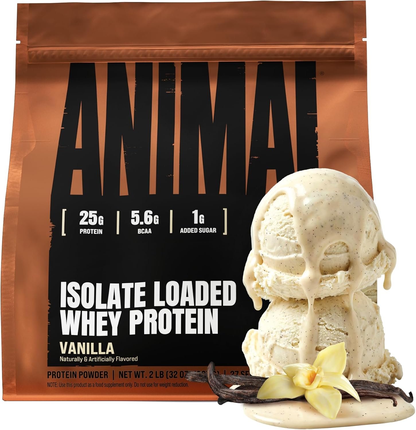 Animal Whey Isolate Protein Powder – Loaded for Pre & Post Workout Muscle Builder and Recovery with Digestive Enzymes for Men & Women – 25g Protein, Great Taste, Low Sugar – Vanilla 2 lbs
