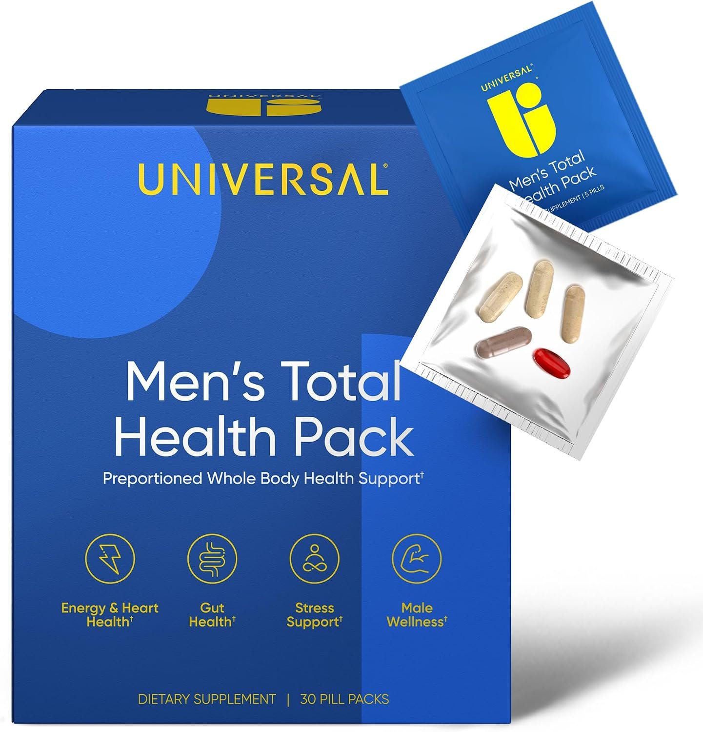 Universal U Men’s Total Health Vitamin Packs — 22+ Vitamins, Minerals & Omega-3 Krill Oil with Ashwagandha, Mushroom Blend, AstraGin | Energy, Focus, Heart, Prostate & Gut | 30 Daily Packs