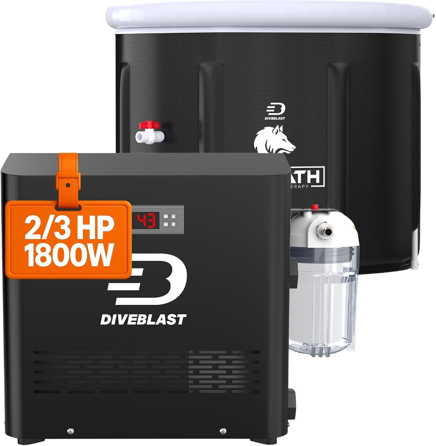 Diveblast Cold Plunge Tub With Water Chiller, Pump and Filter – Low Consumption 2/3 HP Cold Plunge Chiller – Cools Water Down to 39°F