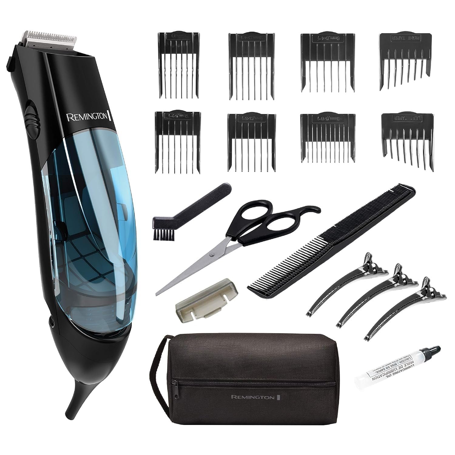 Remington Vacuum Hair Clippers for Men, Mess-Free Haircut & Beard Trimmer Kit with Hair Collection Chamber, Dual Motor Power, 18-Piece Grooming Set