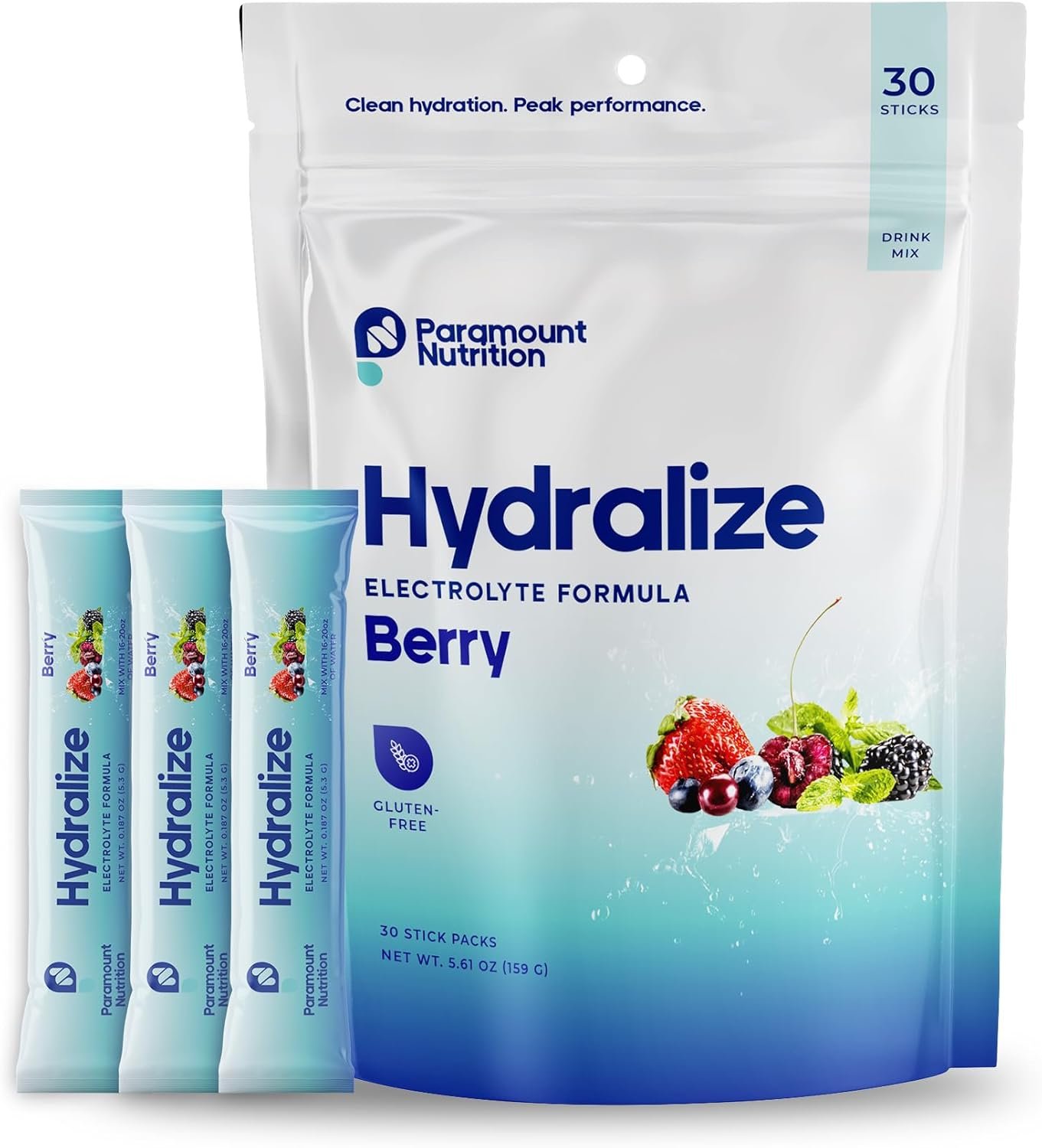 Electrolyte Powder Packets – 600mg Sodium, 325mg Potassium, Magnesium Glycinate – Zero Sugar, No Artificial Sweeteners – Berry – 30 Sticks