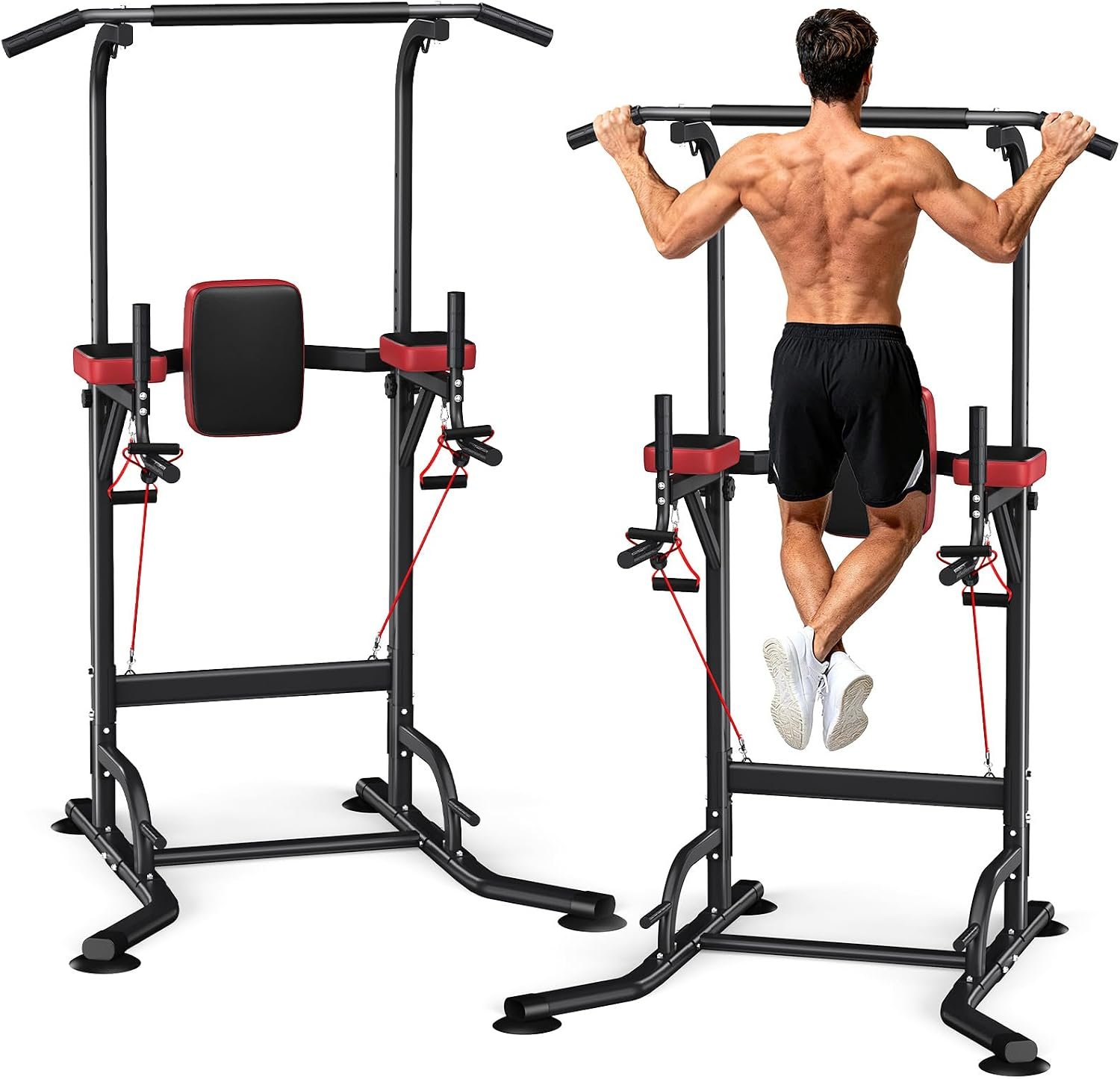 Dskeuzeew Pull Up Bar Free Standing for Multi-Function Home Gym Strength, Pull Up Dip Station Assistive Trainer Height Adjustable, Power Tower Training Heavy-Duty Fitness Equipment