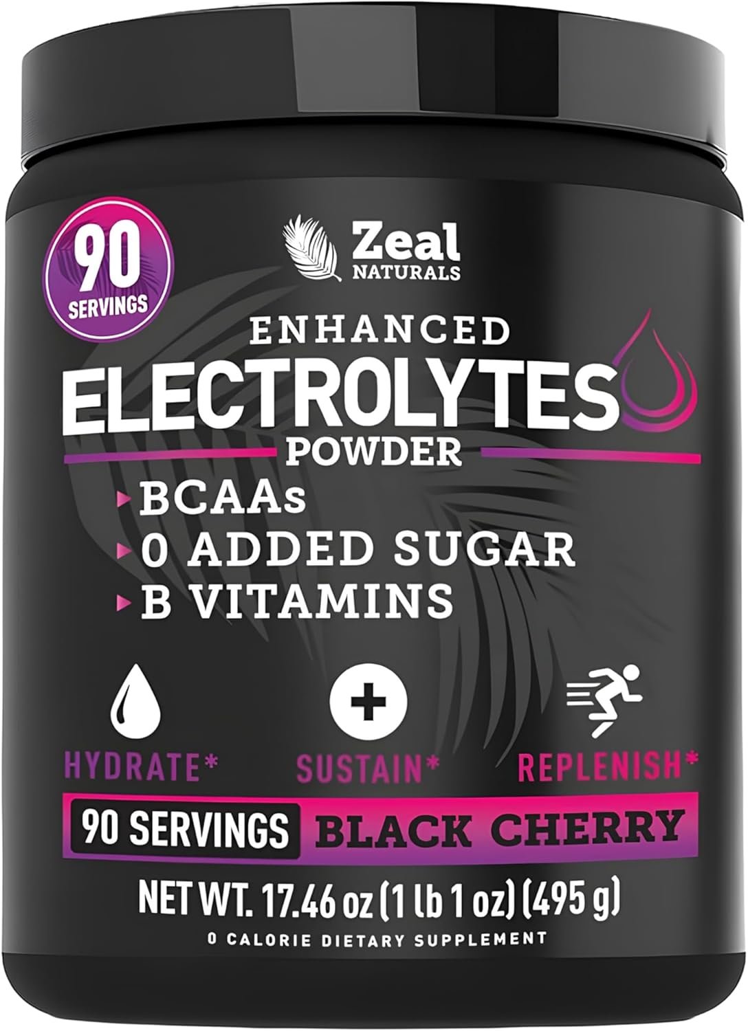 Zeal Naturals Electrolyte Powder – 30 Servings | Keto Electrolytes Powder | Zero Sugar, BCAAs, B-Vitamins | Potassium, Zinc, Magnesium | Hydration Powder Recovery Drink | Black Cherry